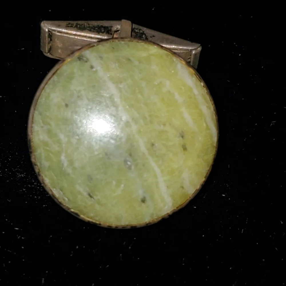 Vintage Sterling Green Banded Agate Marble Cufflinks Mid-century